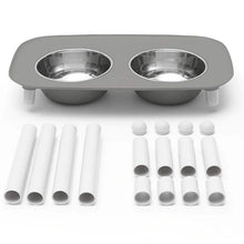 Load image into Gallery viewer, Messy Mutts Elevated Double Feeder with Stainless Bowls - Adjustable Height 3" to 10", 5 Cups Per Bowl - Grey