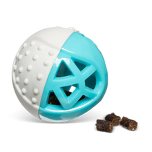 Load image into Gallery viewer, Messy Mutts Totally Pooched Catch n' Squeak Dog Ball Foam Rubber 3.5" - Teal/Grey