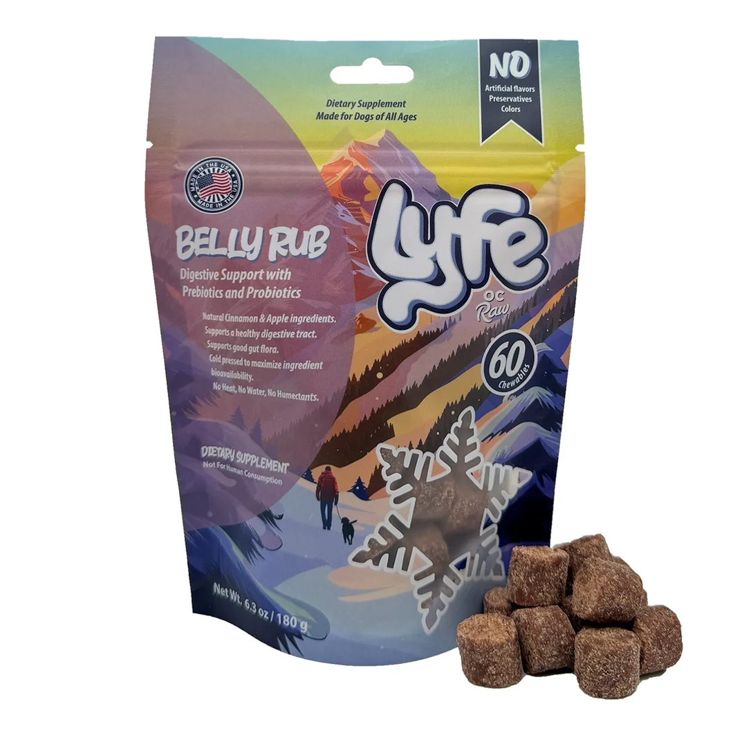 Lyfe by OC Raw Functional Chews - Belly Rub - Digestive Support with Prebiotics and Probiotics 6.7oz Bag