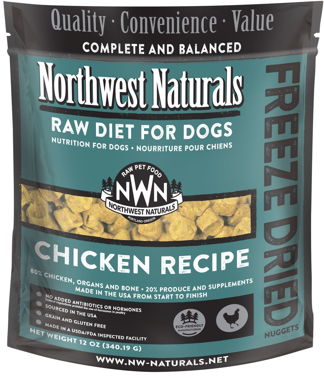 Northwest Naturals Freeze-Dried Dog Food - Chicken Recipe - 12oz Bag