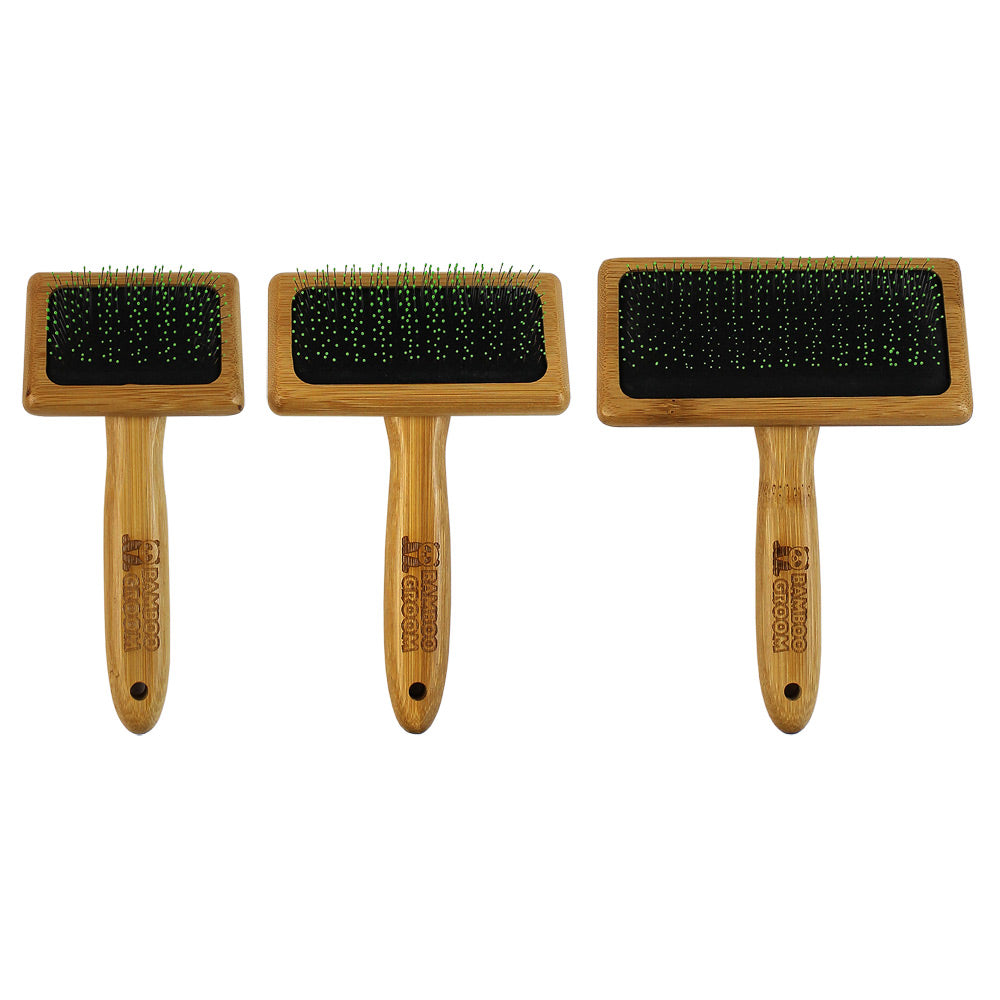 Bamboo Groom Slicker Brush w/ Stainless Steel Pins & Comfort Tips - Small