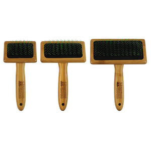 Bamboo Groom Slicker Brush w/ Stainless Steel Pins & Comfort Tips - Large