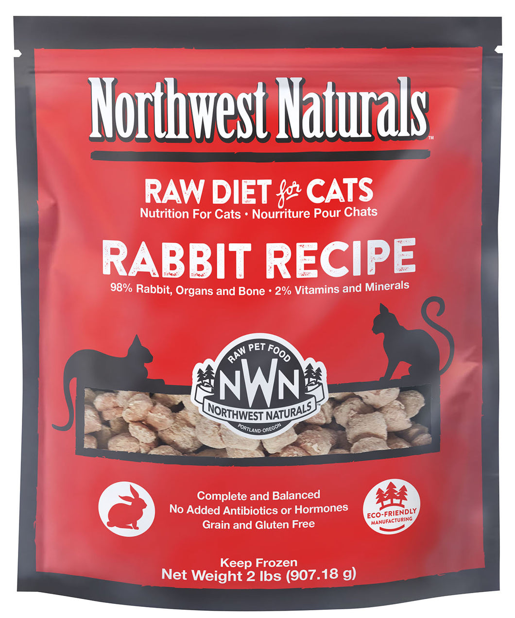 Northwest Naturals Frozen Raw Cat Food - Rabbit Recipe - 2lb Bag