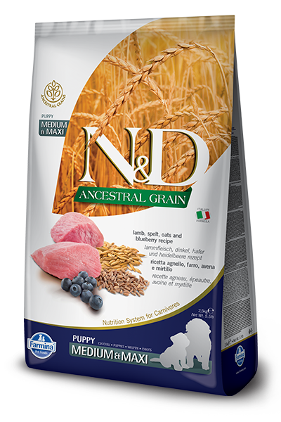 Farmina Ancestral Grain Dry Dog Food N&D Lamb & Blueberry Puppy Medium/Maxi