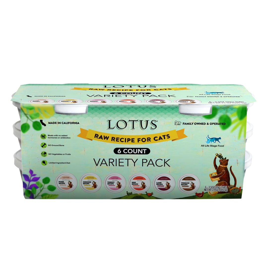 Lotus Frozen Raw Food for Cats - Variety 6 Pack