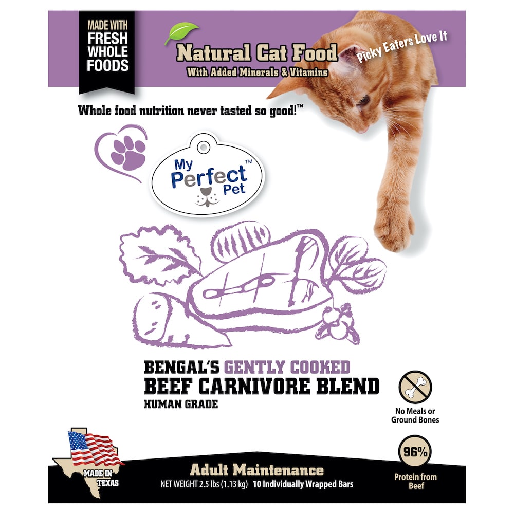 My Perfect Pet Frozen Gently Cooked Cat Food Carnivore Beef Blend for Adults 2.5lb Bag - 10 individually wrapped bars