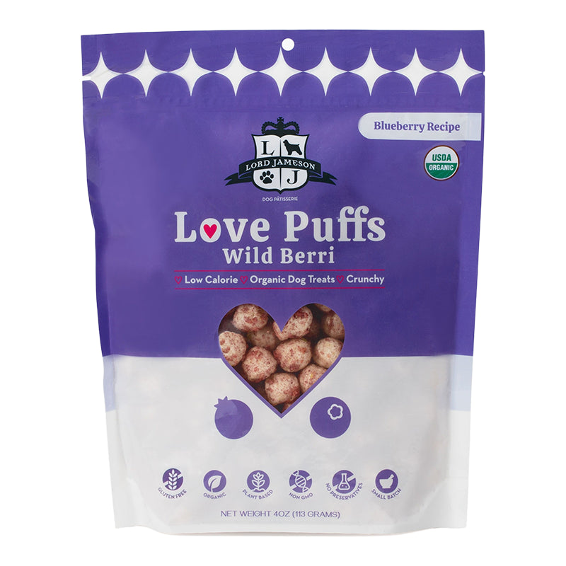 Lord Jameson Organic Dog Treats - Love Puffs - Wild Berri 4oz Bag