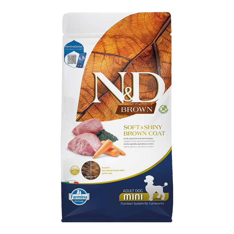 Farmina N&D Brown Coat - Grain-Free Dry Dog Food - Lamb, Norwegian Kelp & Carrot Recipe Adult Mini