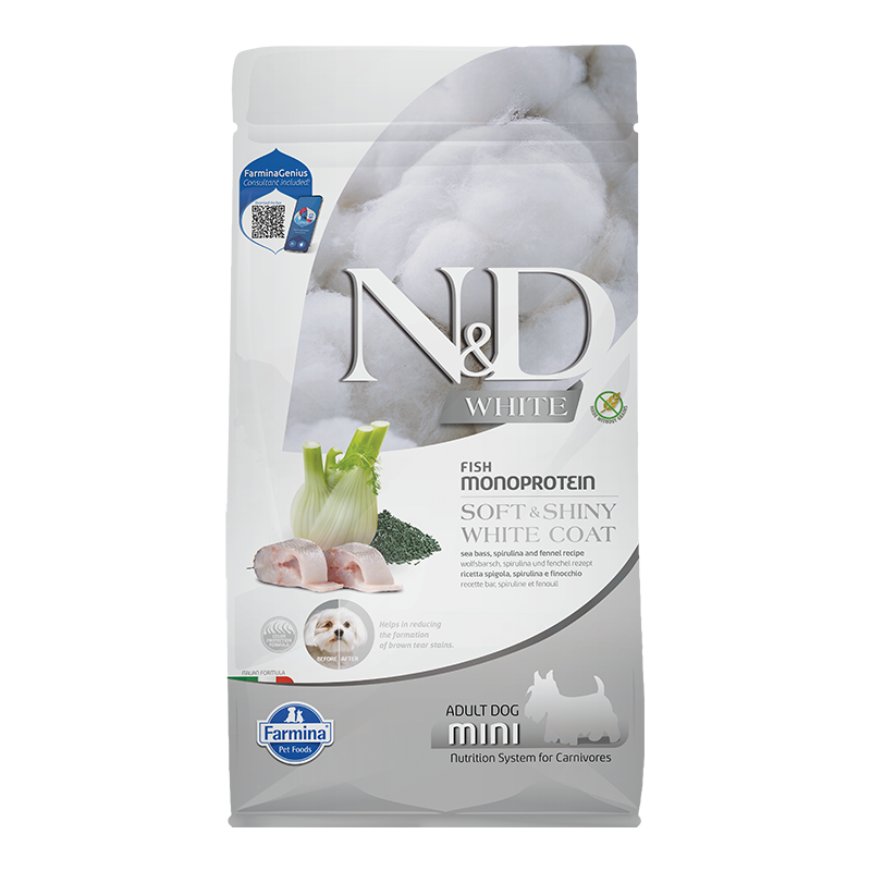 Farmina N&D White Coat - Grain-Free Dry Dog Food - Seabass, Norwegian Kelp & Fennel Recipe Adult Mini